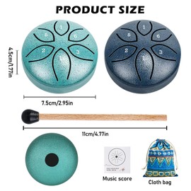 2pcs Tongue Drum Handpan Rain Drum Steel Tongue Rain Drum 8cm with Sheet Music Drumsticks Bag for Meditation Sound Therapy Yoga