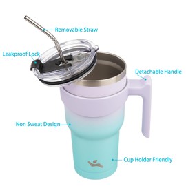 Konokyo 30oz Tumbler with Handle and 2 Straw 2 Lid, Insulated Water Bottle Stainless Steel Vacuum Cup Reusable Travel Mug, Oasis