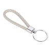 PATIKIL Braided Leather Keychain with Stainless Steel Key Ring, PU Woven Wristlet Lanyard Strap Fob Keyring Holder for Car Bag Wallet Pendant, Cream
