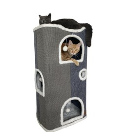 Heerduos 4-Level Cat House for Indoor Cats,Covered Cat Beds and Furniture with Scratch Pad,Hideaway Cave &Cushions,Modern Cat Tower Condo for Multi Small Pet and Large Cats