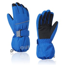 Guantes de invierno impermeables para niños, guantes de nieve, guantes de esquí para niños y niñas, resistentes al viento, azul M