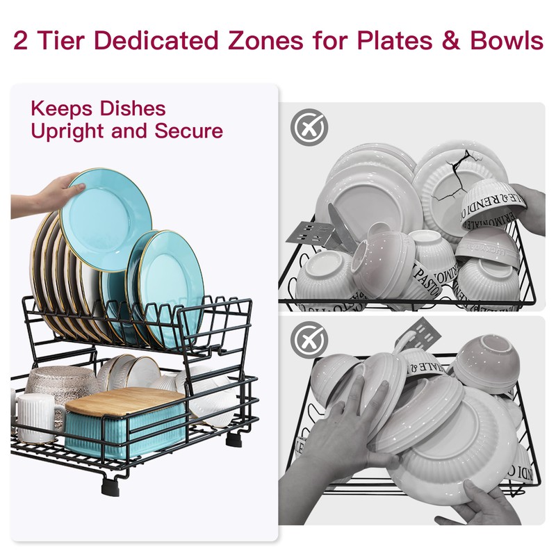 BOOSINY 2 Tier Black Large Stainless Steel Dish Drainers Drying