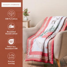 Maison d' Hermine Throw Blanket for Couch Lightweight Soft Warm Breathable Cotton Throw Blankets for Bed Girls Boys Women Men Gifts Sofa Travel Living Room Chair Bedding (50"x60", Rural Christmas)