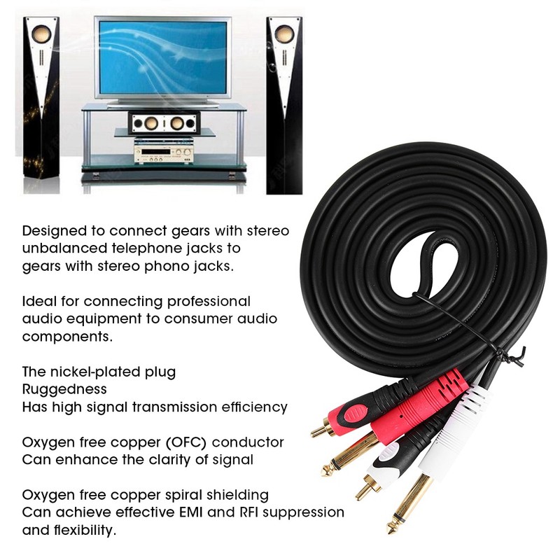 For 2RCA to Double 6.35 Interface Audio Guitar Line Dual