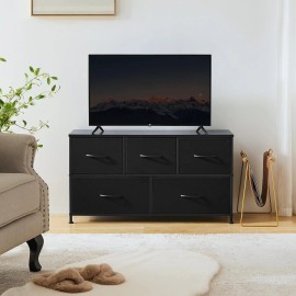 OLIXIS Dresser for Bedroom with 5 Drawers, Wide Chest of Drawers, Fabric Dresser - Classic Black, 11.9"D x 38"W x 20.9"H (5 Drawers)