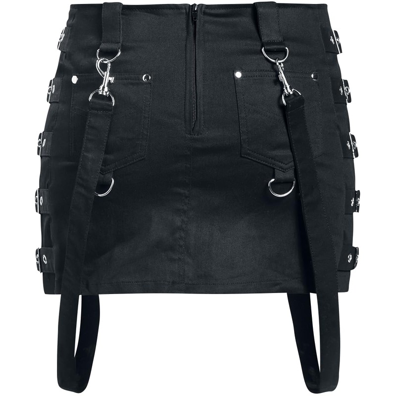 Gothicana by EMP Ladies Black Short Skirt with Buckles, black