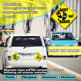 2-Pack Baby On Board Sign Magnets - Cute & Essential Baby Gift - Bright Yellow, Durable & Removable Safety Signs for Car, Truck, Van, Bumper - 5"x5"