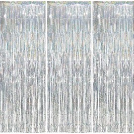 Fachoige 3.2ft x 6.6ft Metallic Tinsel Foil Fringe Curtains Wedding for Birthday Engagement Bridal Shower Bachelorette Holiday Celebration Party Decorations (G-Sliver, 3 Pack)