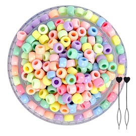 200Pcs Plastic Pony Beads for Jewellery Making, 6 * 9mm Colourful Beads for Crafts, Hair Beads for Bracelets Making Kit