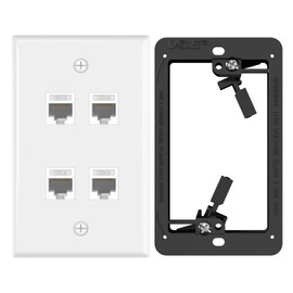 VCE (UL-Listed) 4 Port Ethernet Wall Plate with Low Voltage Mounting Bracket, RJ45 CAT6 Wall Plate with Single Gang Bracket, White
