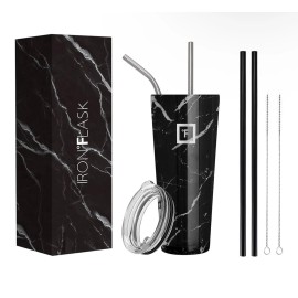 IRON °FLASK 32 oz Marble Tumbler with Straw - Black Marquina