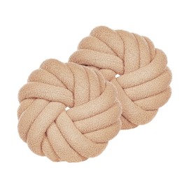 Beliani Set of 2 Knot Cushions Modern Beige Bouclé Plush Wicker 31 x 31 cm Akola