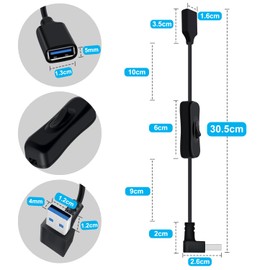YINGAYOU USB 3.0 Extension Cable 90 Degree with Switch Short USB Extension Cable with Switch Supports 5Gbps Data Transmit and Charge, Suitable for Laptops and PC (Up, 30 cm)