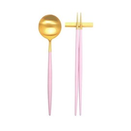Cutipol Goa Pink Gold 2-Piece Korean Tableware Set for 1 Person (1 Dinner Spoon + 1 Set of Chopsticks (Rests Included)) / 큐티폴 고아 핑크골드 한식기 2종 1인조 세트디너스푼1p+젓가락1인조(받침포함)