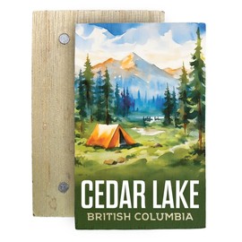 Cedar Lake British Columbia Souvenir Wooden 2" x 3" Fridge Magnet Tent Design 4 Pack