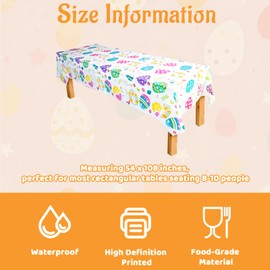 Muswarm 3 Pcs Easter Tablecloths, Disposable Plastic Table Cover for Party Dinner Decor, 54 x 108 Inch Rectangular(Easter Colorful Eggs)