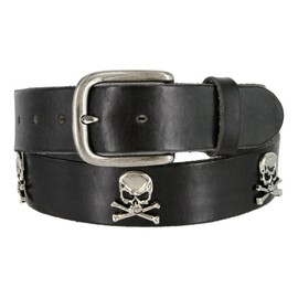 Pirate Skull CrossBone Concho Full Grain Casual Jean Leather Belt for Women (Black, 34)