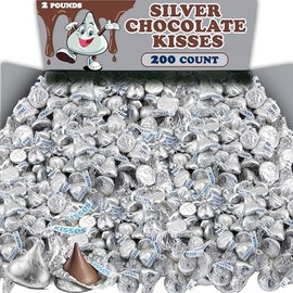 Hershey Silver Kisses Milk Chocolate Candy Bulk, 2 Lbs Silver Foil Wrapped Kisses Chocolate Candy, Individually Wrapped Party Candies, Easter Goodie Bags, Pinata, Candy Bowls, Candy Jars