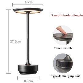 iFCOW LED Desk Lamp, Cordless Table Lamp 2000mAh 3 Colors Dimmable Touch Control Metal Desk Lamp for Bedroom Living Room