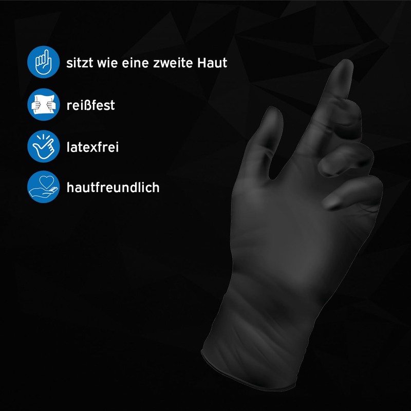 kör4u Nitrile Gloves, Black, L, Pack of 100, Powder-Free, Latex-Free,