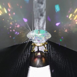 100 mm Crystal Diamond Paperweight, Nail Diamond Background for Nail Pictures, Desk Decoration, Large Rhinestones with Golden Metal Base (AB Coated)