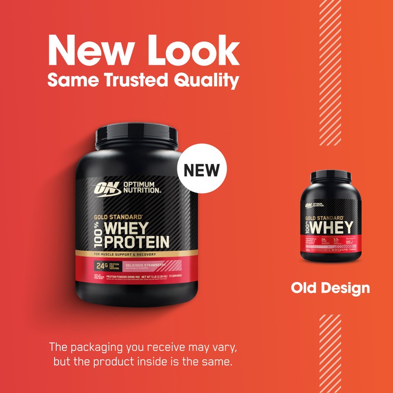 Optimum Nutrition Gold Standard 100% Whey Protein Powder, Delicious Strawberry,