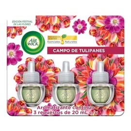 Air Wick® Repuestos Para Aromatizante De Ambiente Continuo, Aroma Campo de Tulipanes, 3 Pack de 20 ml c/u