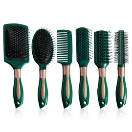 Bekecidi 6 Pieces Airbag Hair Brush Set:Anti-Static Massage Comb, Oval Airbag Comb, Detangling Curling Comb, Hair Brush Set for Women Men Kids (Green)