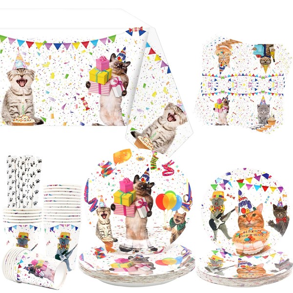 Obussgar Cat Party Decoration - Cat Party Tableware Set with