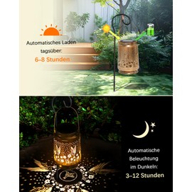 Solar Lanterns Outdoor Waterproof Hummingbird Sunflower Lantern with Sheep Hook, Metal Bird Decor, Waterproof LED Decoration Light for Garden, Yard, Backyard, Porch