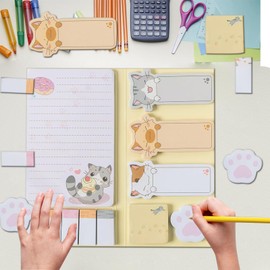 550 Sheets Cute Sticky Notes Set, 11 Designs Note Pads, Adorable Cartoon Writing Memo Pads with Fancy Divider Tabs for Kids Students School Office Supplies (Meow)