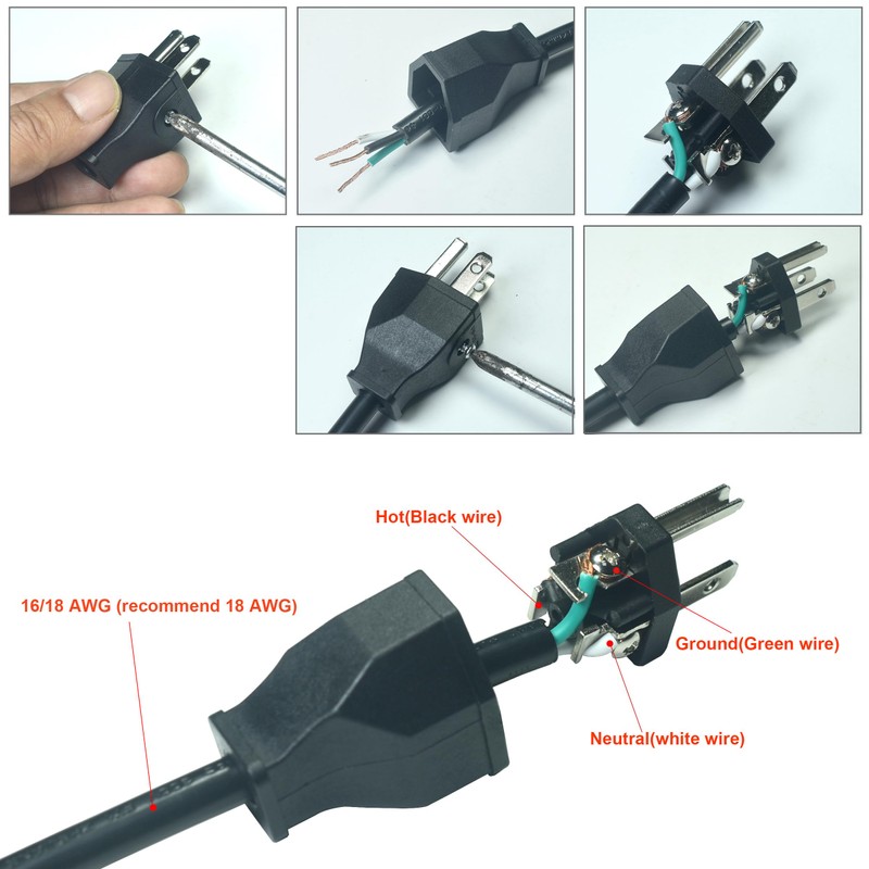 NEMA 5-15P Electrical Replacement Plug,Extension Cord Ends 125V 15A 2Pole