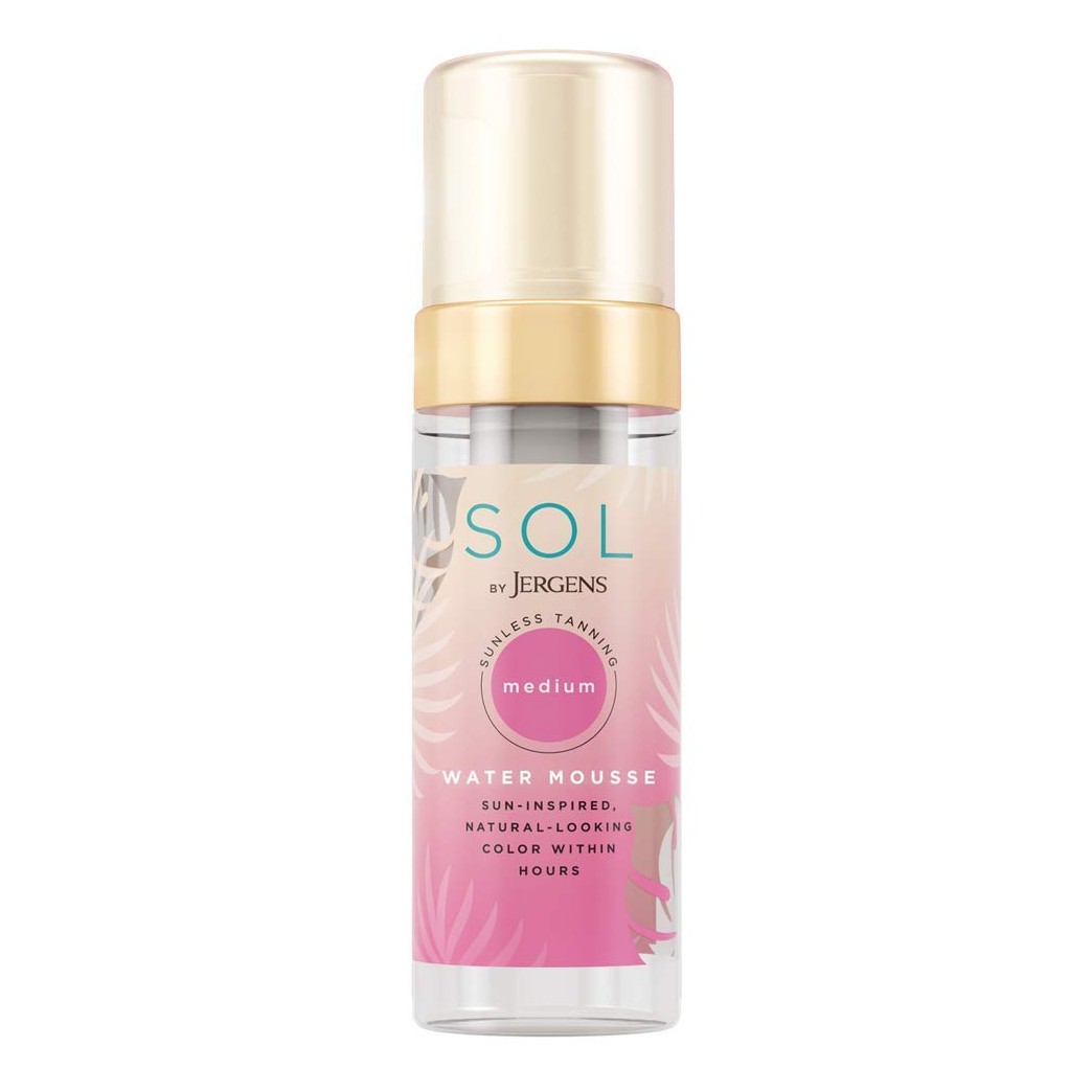 SOL by Jergens Medium Water Mousse, 5 Ounce, Water-based Self Tanner with Coconut Water, Dye-free Sunless Tanning Foam Derived from Natural Sugars