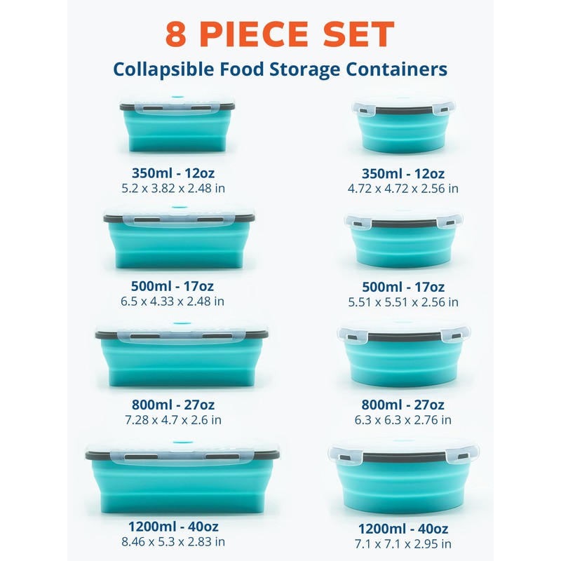 Lunememo 16 Pack Collapsible Silicone Food Storage Containers with Lids,