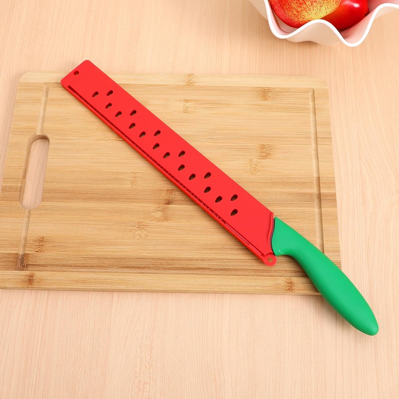 DECHOUS Watermelon Knife with Sleeve: Long Serrated Watermelon Knife for