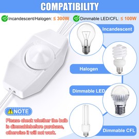 Plug in Dimmer, Lamp Dimmer Switch with Cord for Christmas Village Houses Lights Cord, Table or Floor Lamps, Incandescent/Halogen, Dimmable LED/CFL Lights, Rotary Control, 150W, 12.7 Feet