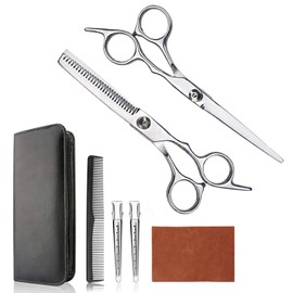 BTtime Hairdressing Scissors Stainless Steel Set with Thinning Shears Hair Cutting Scissors Self-Cut Hairdressing Scissors for Beauty and Barbershop Home Use Low Thinning Rate Beginner (Set 1)