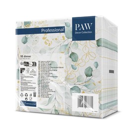 Paw Airlaid Napkins - Fabric-Like (40 x 40 cm) I Pack of 50 I Ideal for Weddings, Christenings, Communion, Birthdays I Fabric Napkins - Leaves, EucalyptusI Colour: Golden Eucaliptus