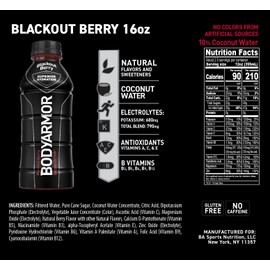 BODYARMOR Sports Drink Sports Beverage, Blackout Berry, Coconut Water Hydration, Natural Flavors With Vitamins, Potassium-Packed Electrolytes, Perfect For Athletes, 16 Fl Oz (Pack of 12)