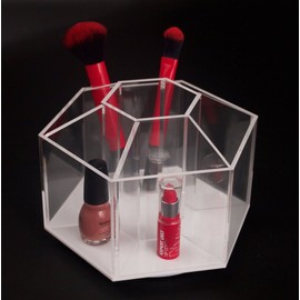 Clear Rotating Desktop Organizer – 7 Compartment Hexagon Acrylic Desk and Table Top Stationary Sorter – Stylish Holder for Office Supplies, Pens, Pencils and More - by Designstyles