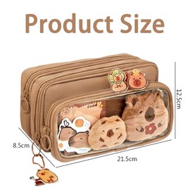 Cute Pencil Case,Large Capacity Stationery,Wide Opening Mouth Pencil Pouch,apybara Pencil Box,Aesthetic Pencil Pouch,with Cute Pins Plush Stickers Pendant,Brooch, Keychain