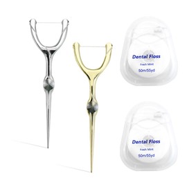 DKJEkdje 2 Set Stainless Steel Dental Floss Kit, 50m/Roll Each with Replaceable Picks, Toothpick Holder – Portable Oral Care in PVC Case (Home/Travel Use)​