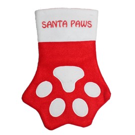 PMS Santa Paws Christmas Pet Paw Print Stocking - Festive Red and White Fleece Decoration, Adorable Design for Hanging Pet Socks During Holidays and Christmas Festivities