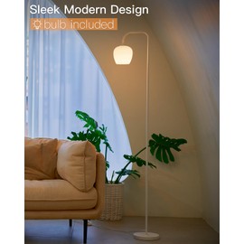 ONEWISH White Floor Lamp-Modern Standing Lamp for Living Room Bedroom, Opal Glass Lamp Shade, LED Bulb Included, for Reading Office, Simple Design Home Decor for Christmas Thanksgiving Day