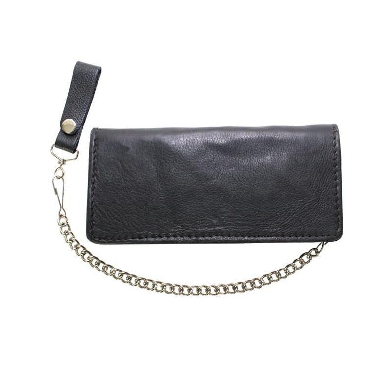 GARGOYLE BELLS Mens Wallet with Anti-Theft Chain Genuine Leather Black