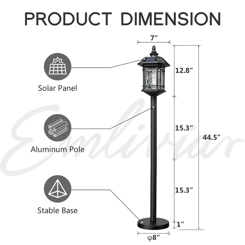 Emliviar Outdoor Solar Floor Lamp with Remote Control, Waterproof Solar
