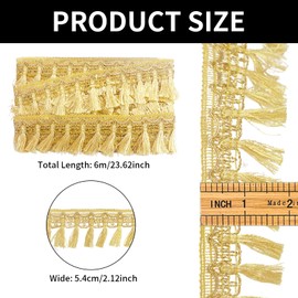 TTQiAnJ 6 Yards Golden Fringe Trim, 5.4 cm Wide Tassels Sewing Edge Trim, Polyester Fibre Fringe Lace Ribbon for Sewing, Edge Trim, Curtain, Clothing, Home Decor