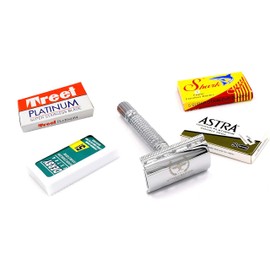 Razor Blades Club Roman Empire Shaving Augustus Double Edge Safety Razor Classic Safety Razor with 20 Set (Astra-Derby Shark Treet) (Silver, 1 Unit (1 Pack)
