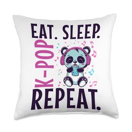 Eat Sleep K-Pop Repeat Korean Pop Music Cute Kawaii Panda Throw Pillow
