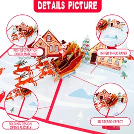 Asmallgf Christmas Santa's Sleigh Pop Up Card, Funny Christmas card with Fly Reindeers Snow Xmas tree， Xmas Decoration Gifts for Women Men Kids Adults Family Friends